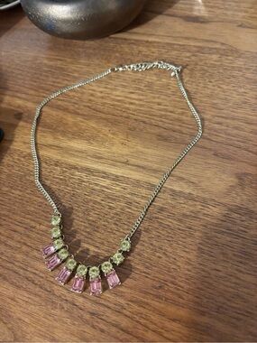 Target Pink and Light Green Crystal Bib Necklace